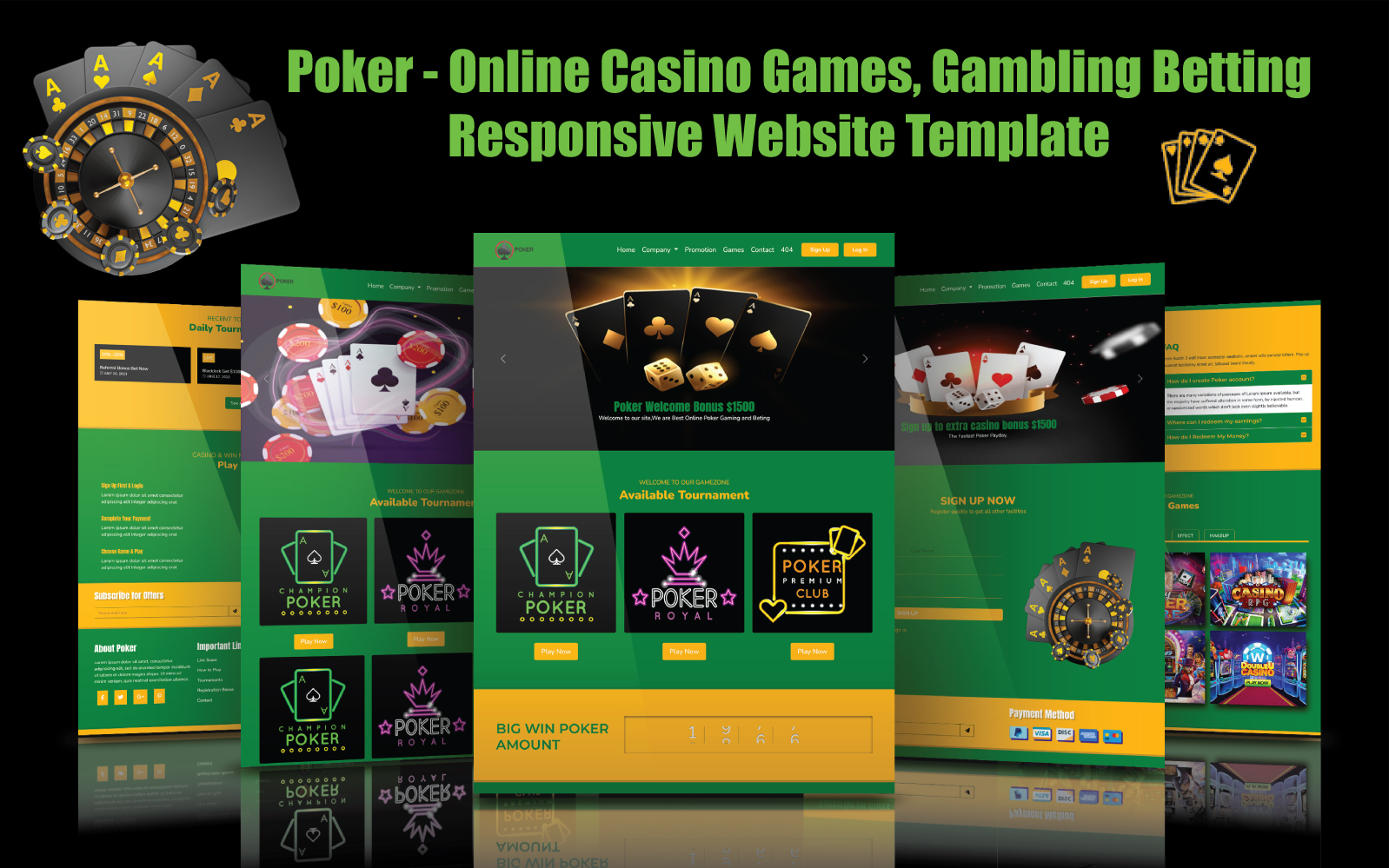 Poker - Online Casino Games, Gambling Betting Responsive Website Template
