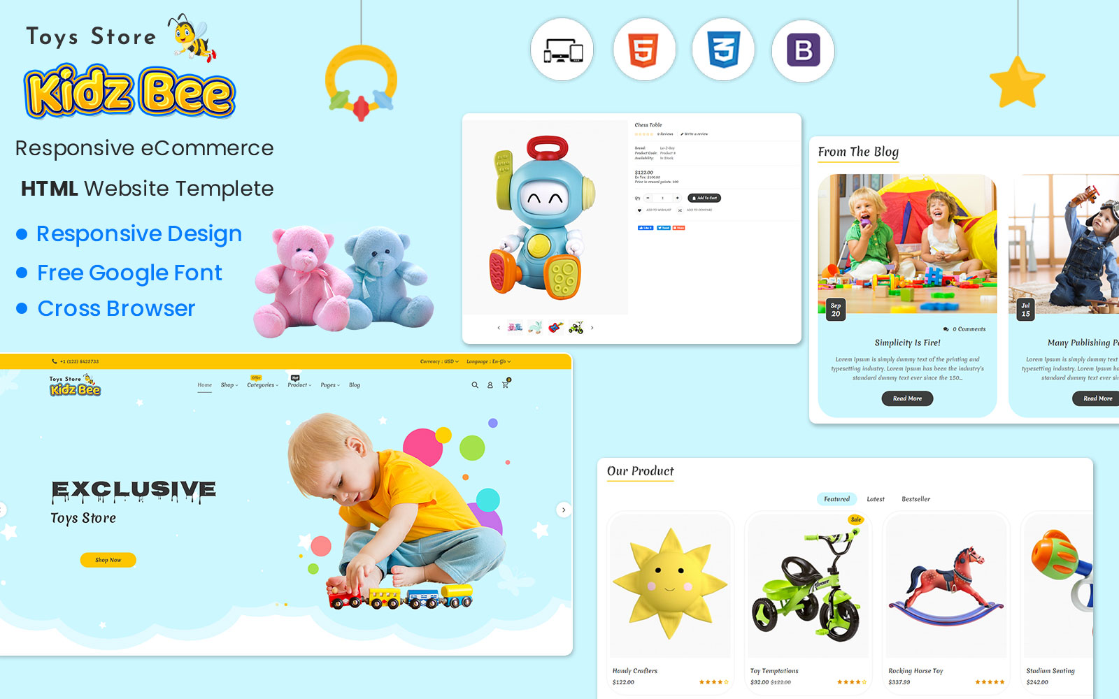 KidsBee Web - Get Playful with our Fun and Colorful HTML Web Template for Kids Toys!