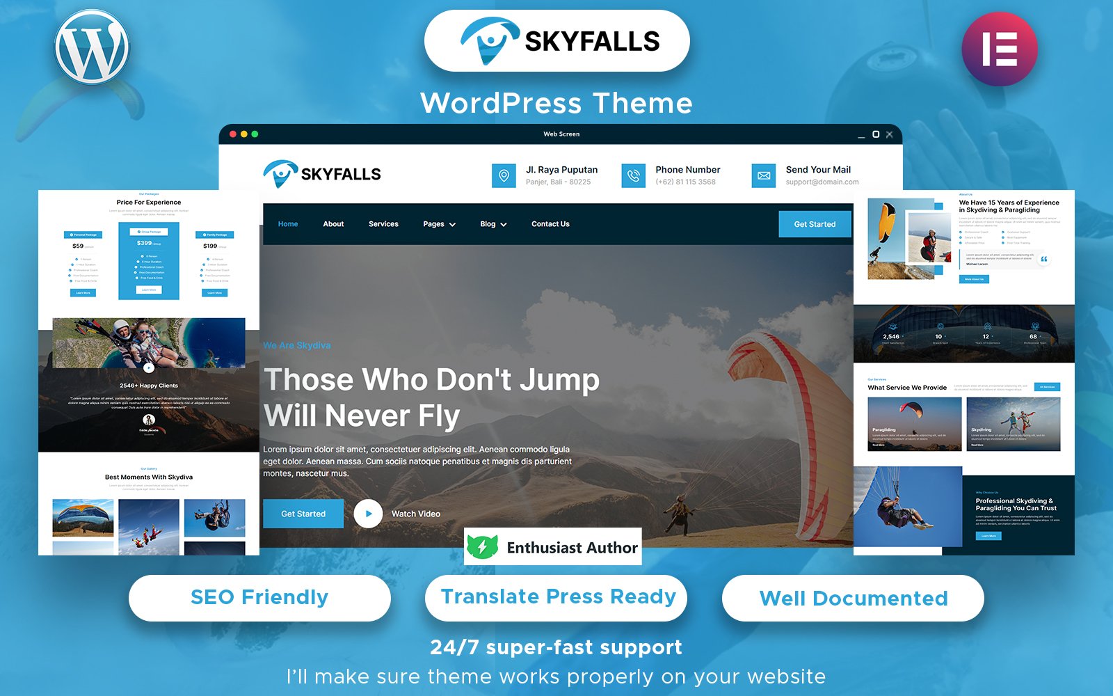 Sky Falls - Skydiving & Paragliding WordPress Theme