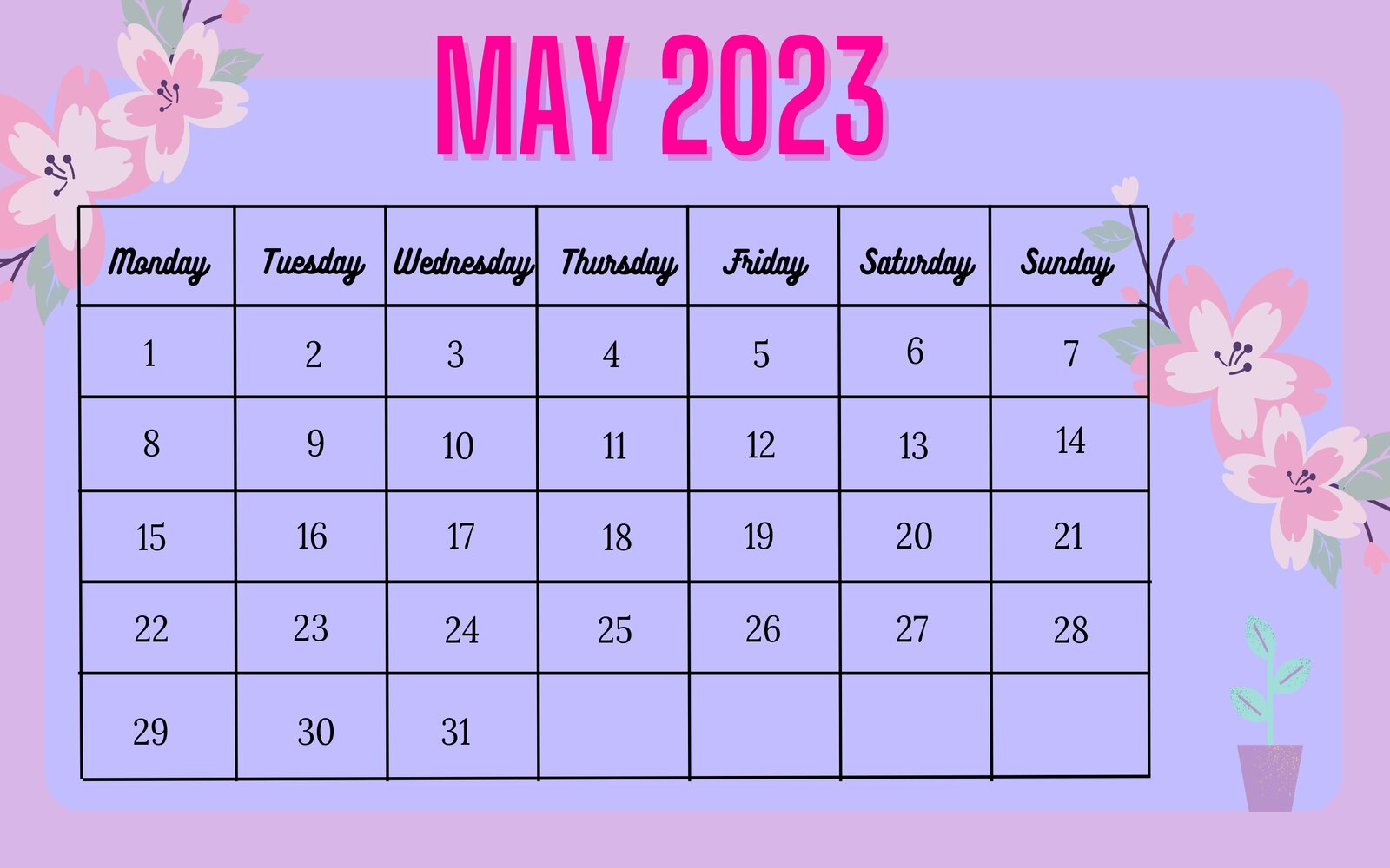 Планы на май на каждый день