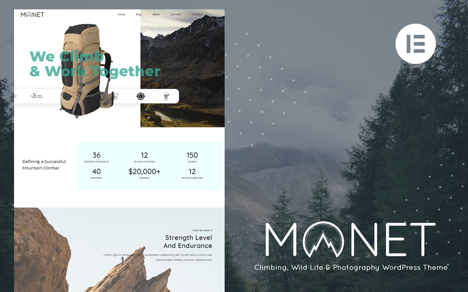 Monet - Climbing, Wild Life & Photography WordPress Theme