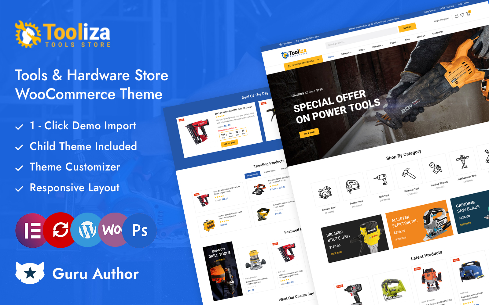 Tooliza - Tools & Hardware Store Elementor WooCommerce Responsive Theme