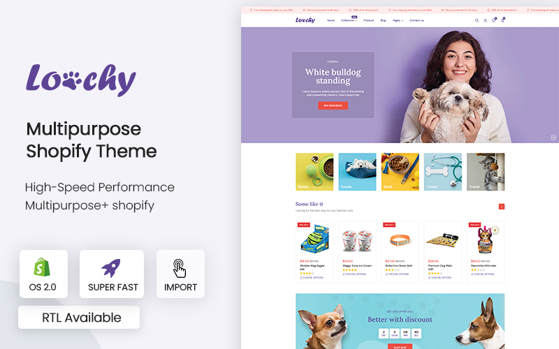 Loochy - Multipurpose pets and food 2.0 Shopify Theme
