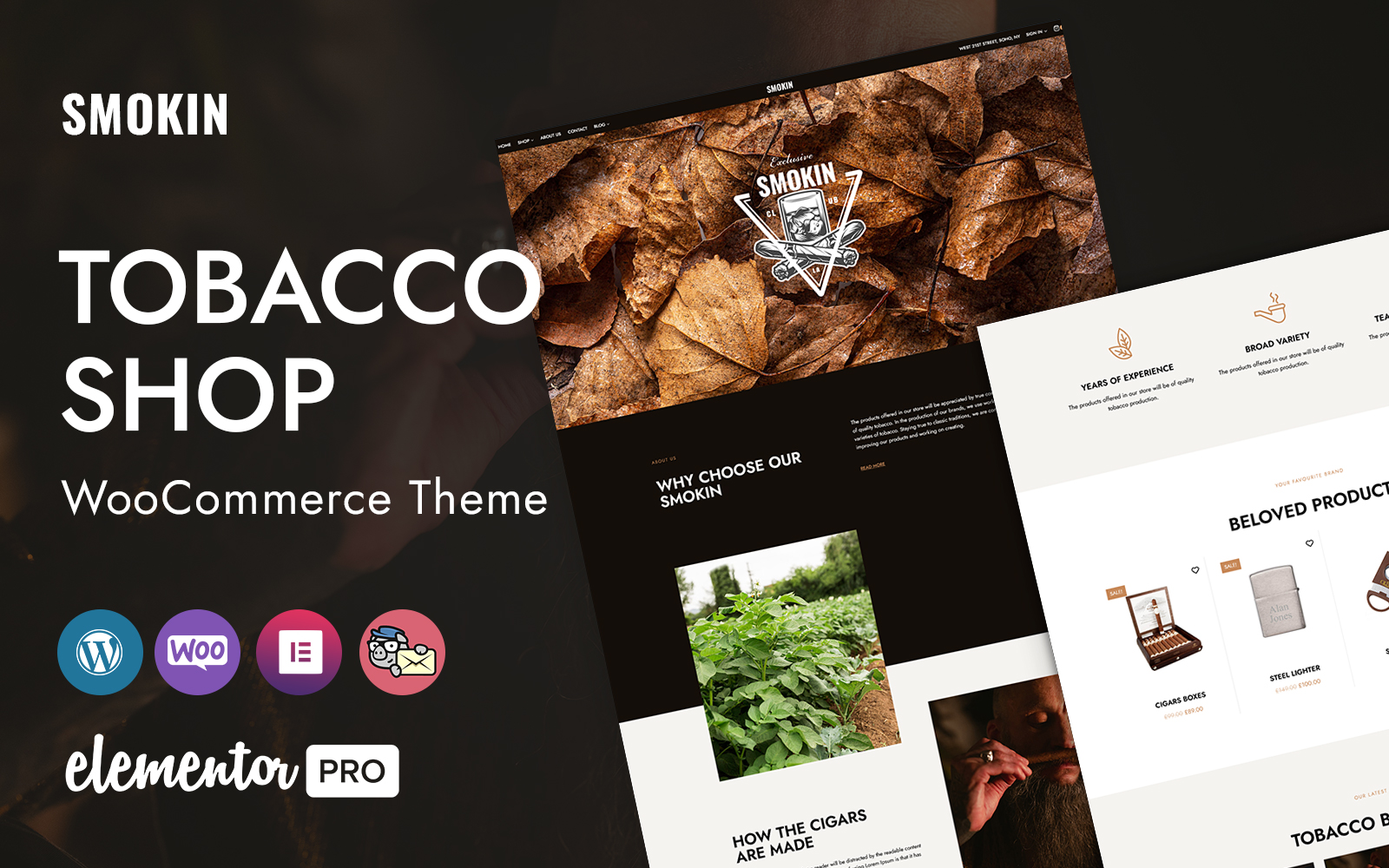 Smokin - Cigars and Tobacco WordPress Elementor CMS Theme