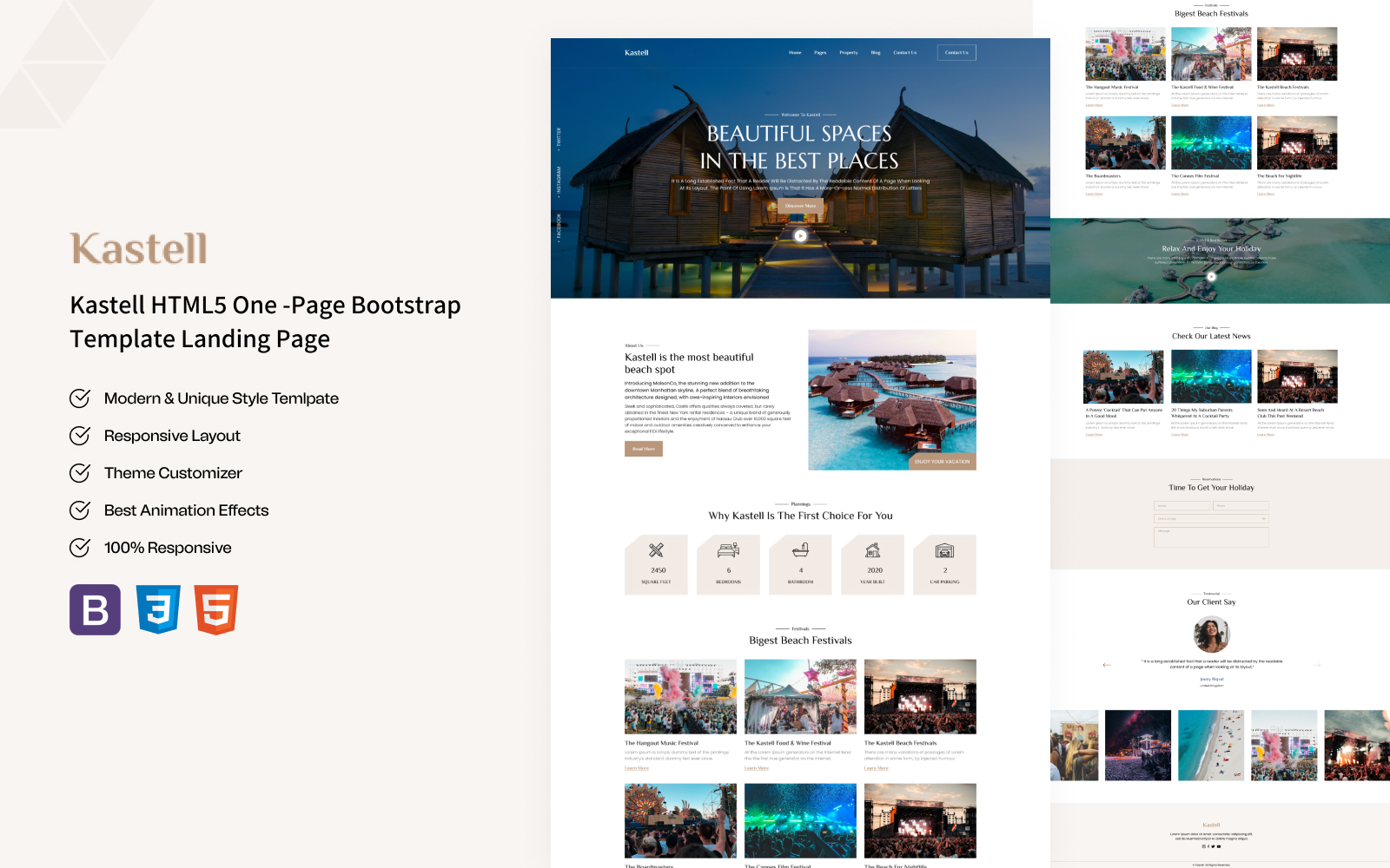 Kastell - Best Resort and Beach HTML Bootstrap Landing Page Template