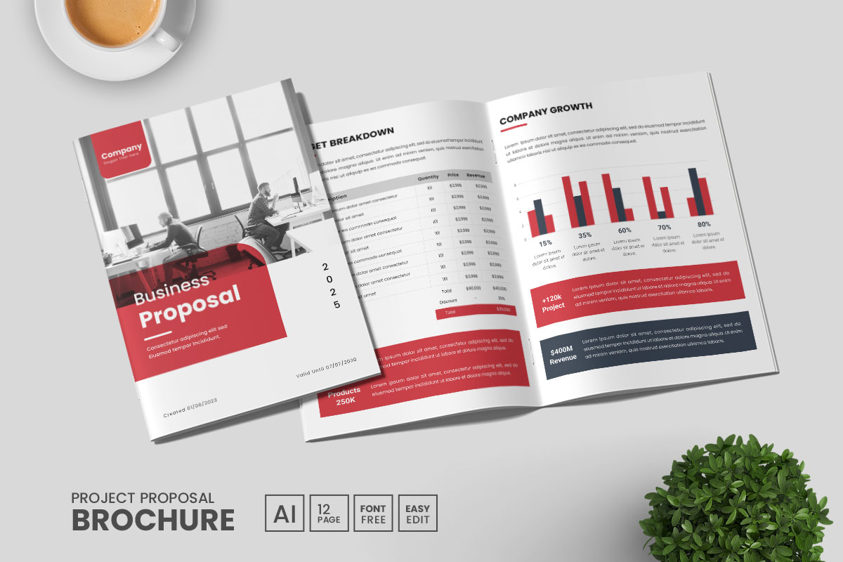 Multipage business brochure template, project Proposal editable layout.