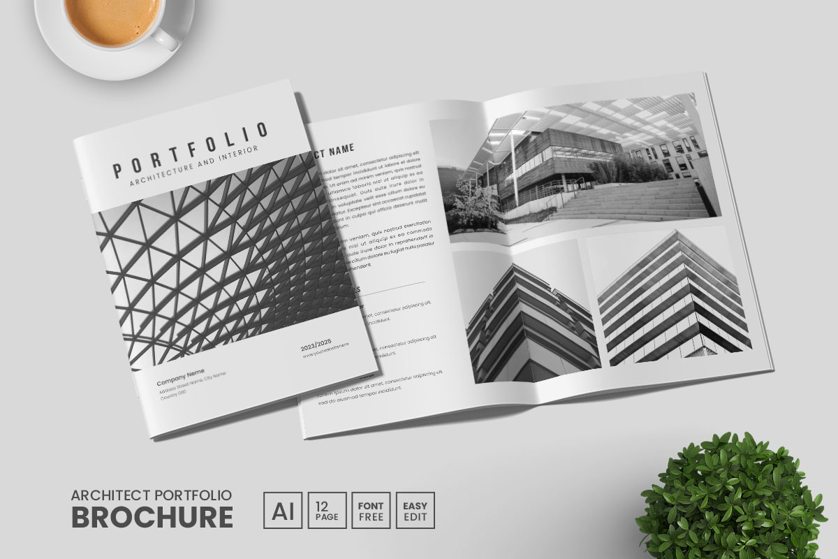 Architect portfolio template and digital portfolio layout brochure template
