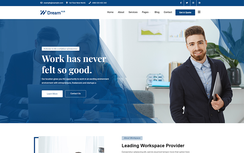 DreamHub Workspace and Office Working  WordPress Theme