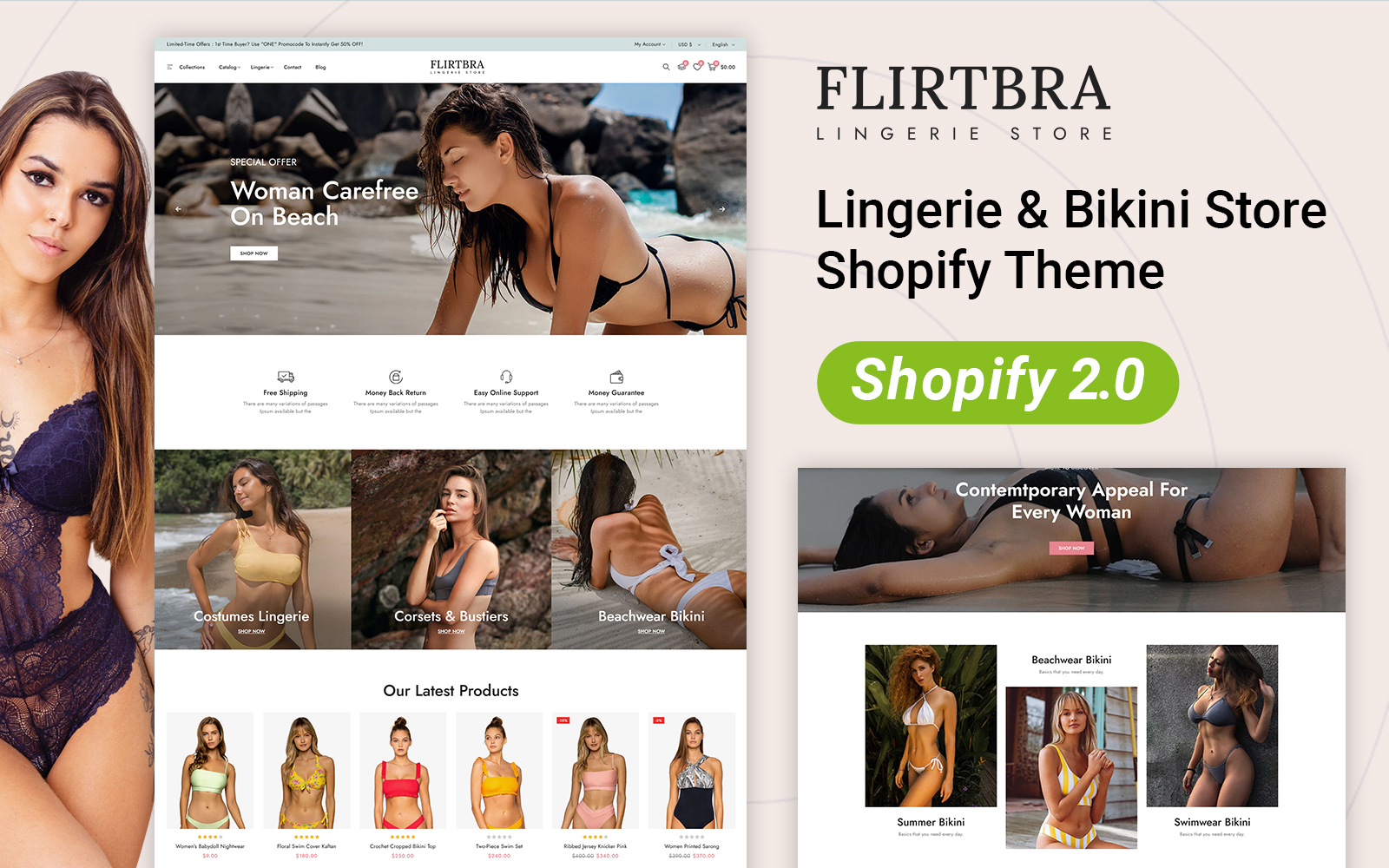Flirtbra - Lingerie & Bikini Fashion Store Shopify 2.0 Responsive Theme