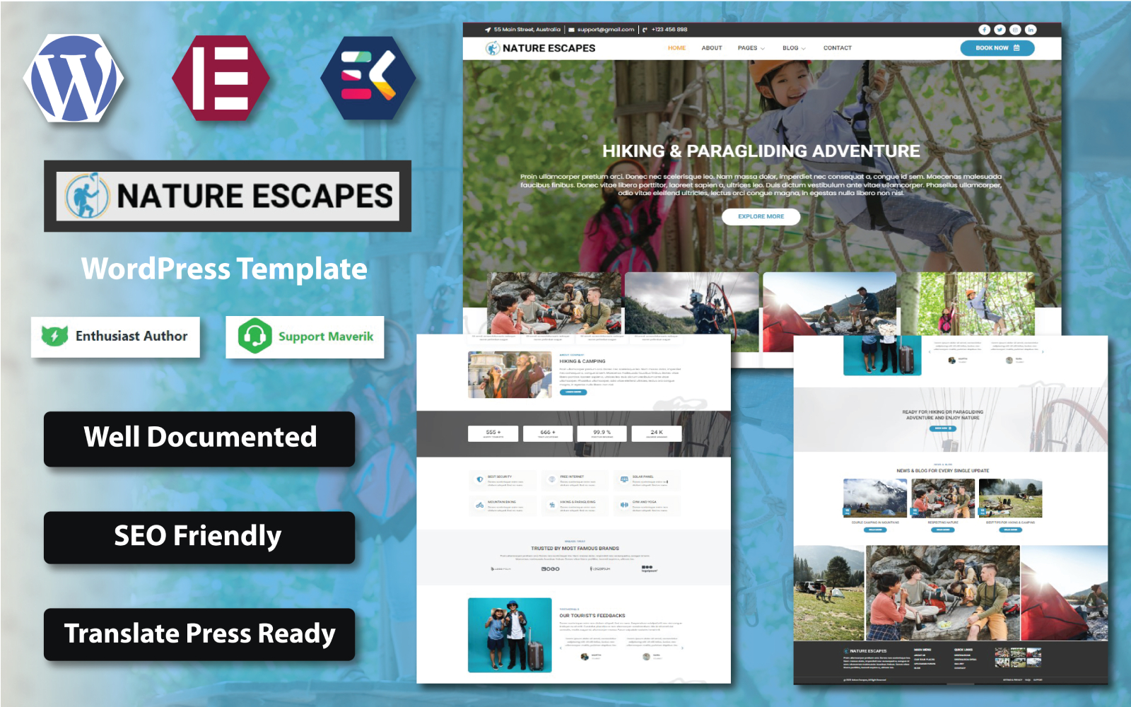 Nature Escapes - Hiking & Paragliding WordPress Template