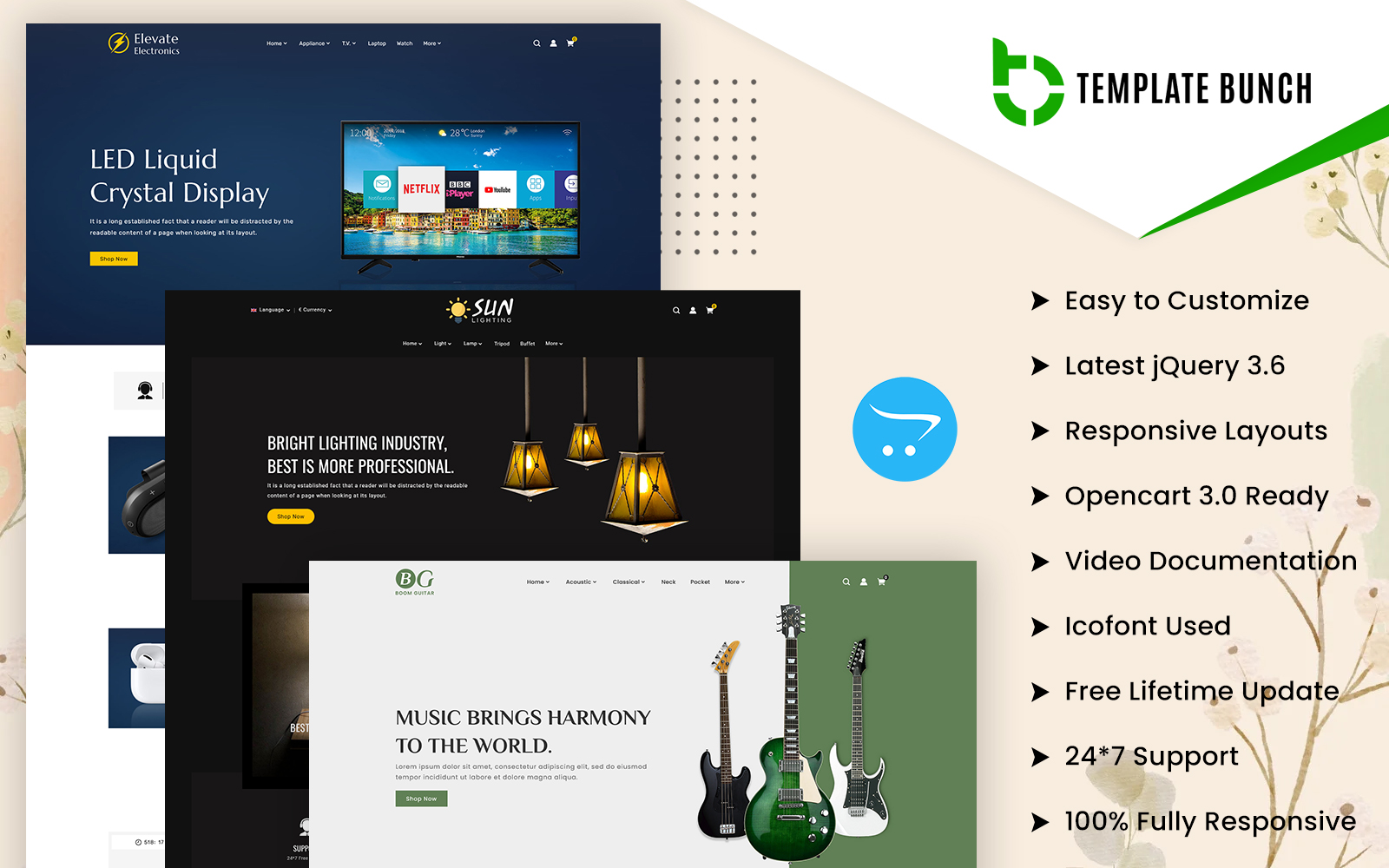 Elevate - Electronics and Lighting with Guitar - Responsive Opencart 3.0 Ecommerce Theme