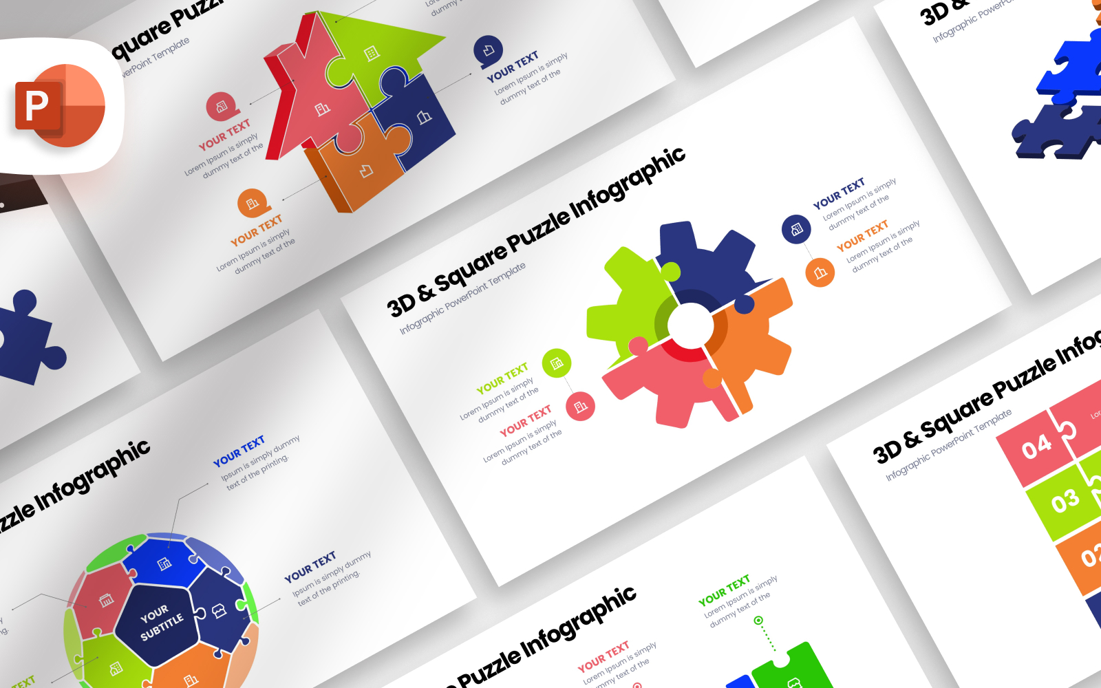 3D and Square Puzzle Infographic Presentation Template