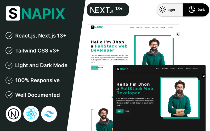 Snapix - Modern Tailwind CSS Personal Portfolio React Nextjs Template