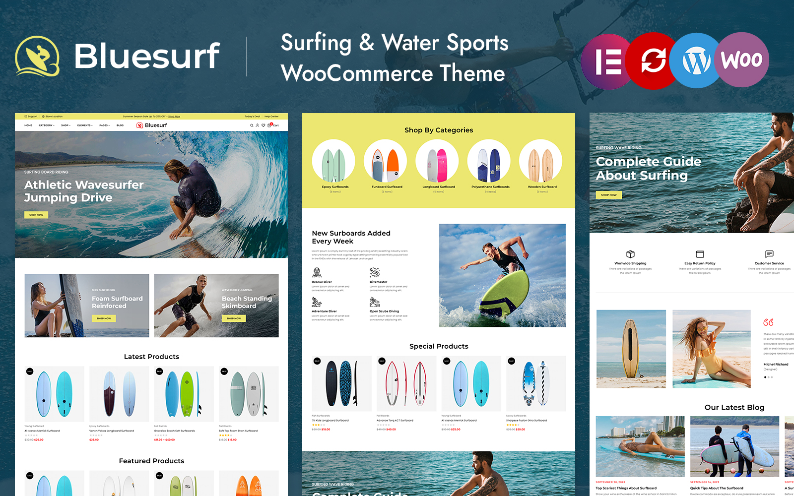 Bluesurf - Surfing Board, Single Product Store Elementor WooCommerce Responsive Theme