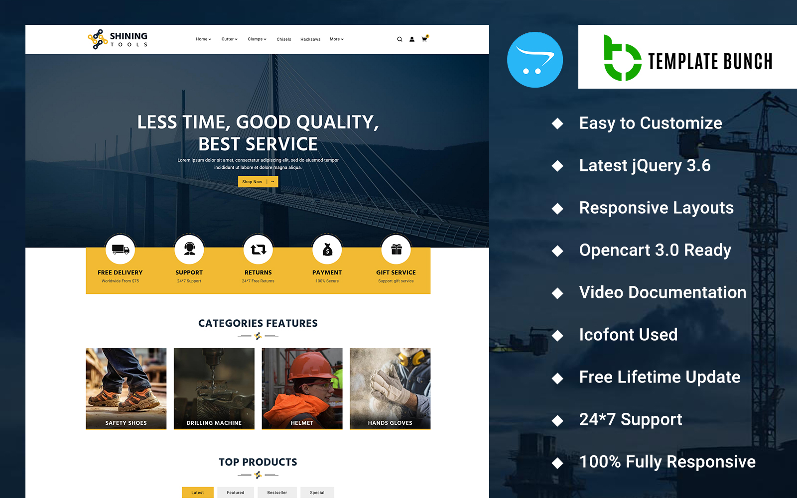 Shining - Tools eCommerce Theme on OpenCart Website Template