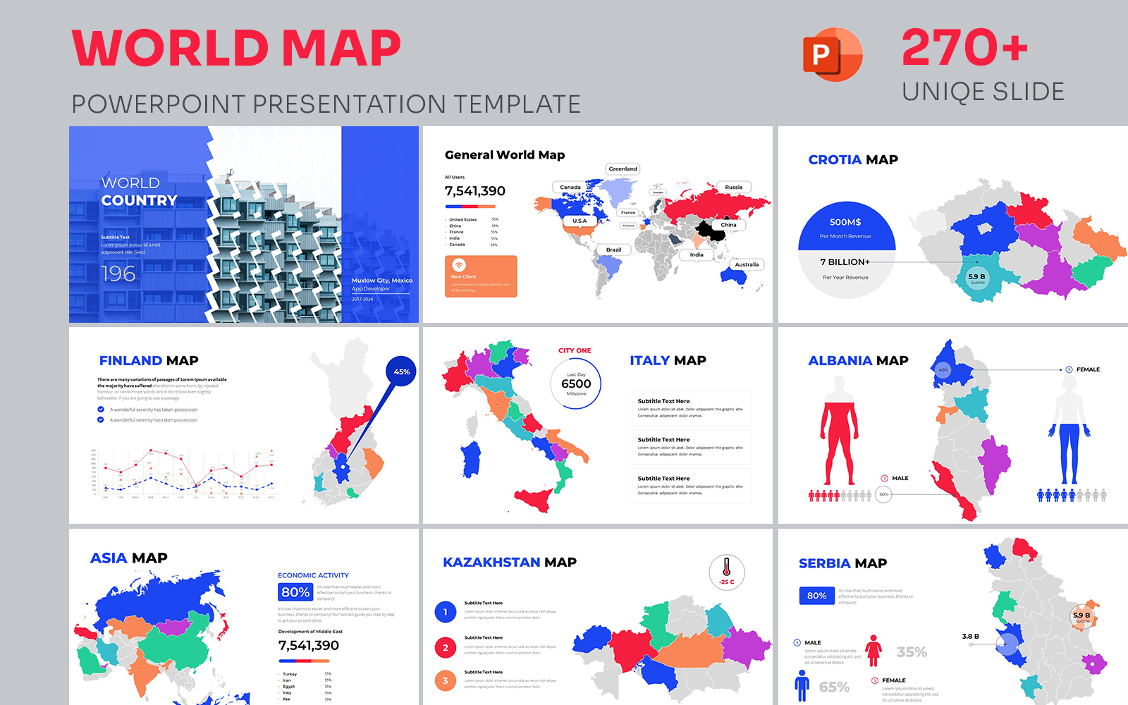 World Map Editable PowerPoint Template