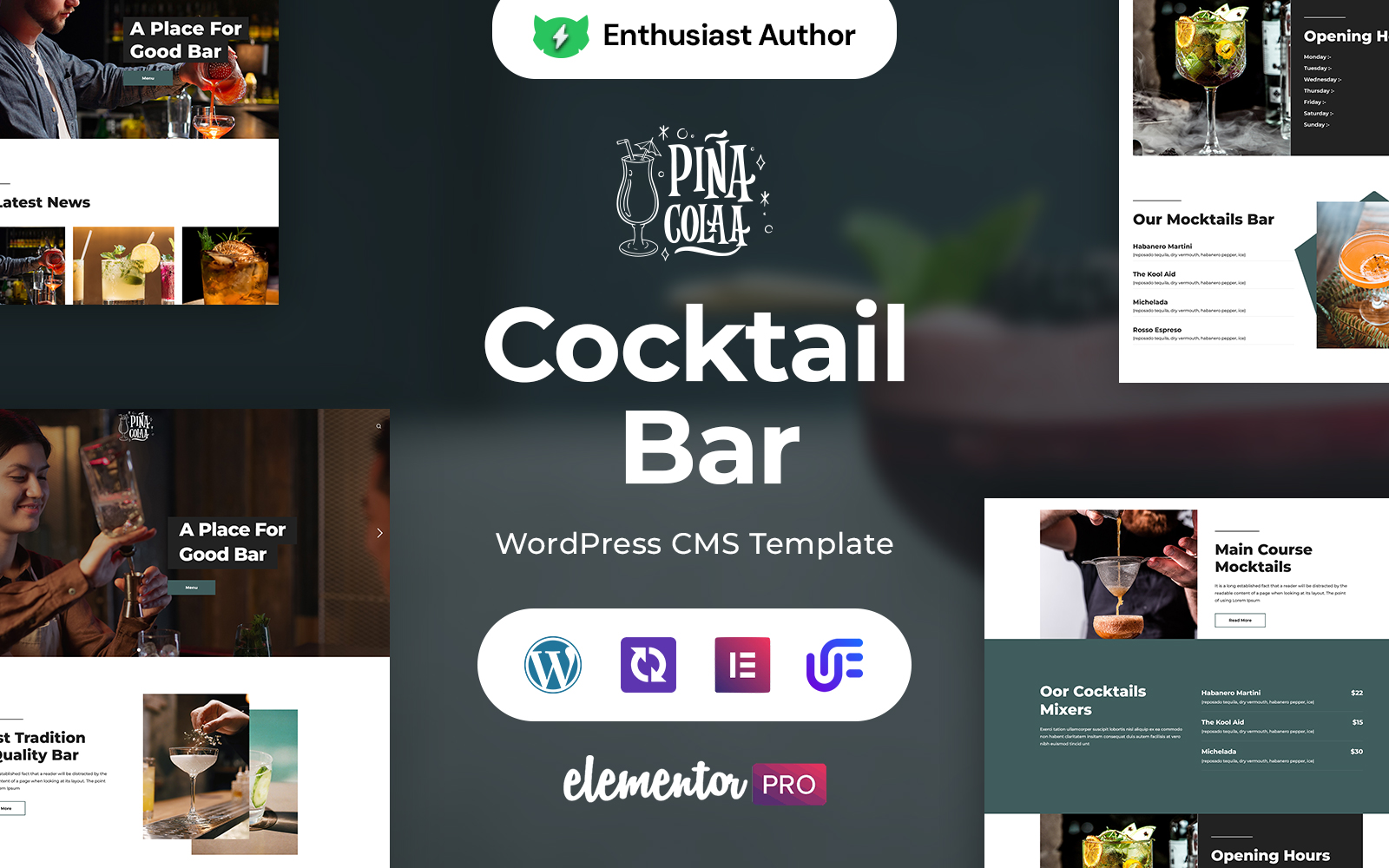 Pina Colaa - Cocktail Bar WordPress Elementor theme