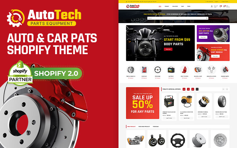 Autotech - Automotive Car & Spare Parts Auto Tool Multipurpose Shopify 2.0 Responsive Theme