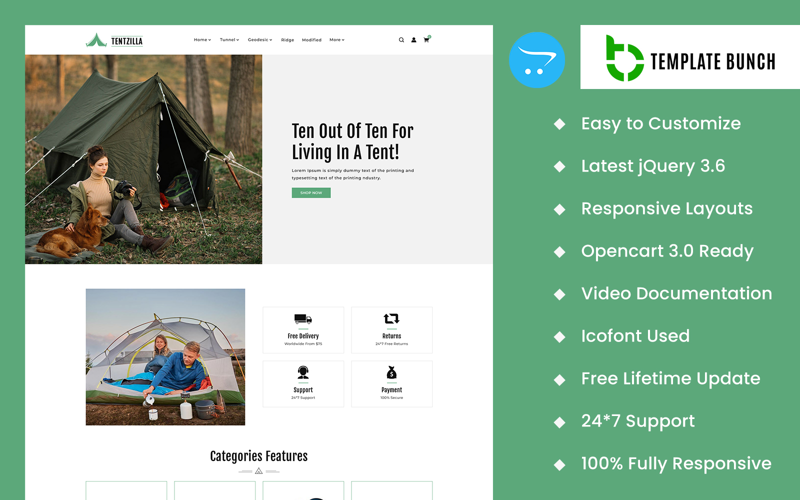 Tent Zilla - Store Opencart Responsive Theme for eCommerce