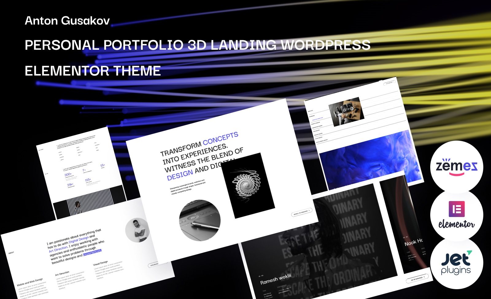 Anton Gusakov - Personal Portfolio 3D Landing WordPress Elementor Theme