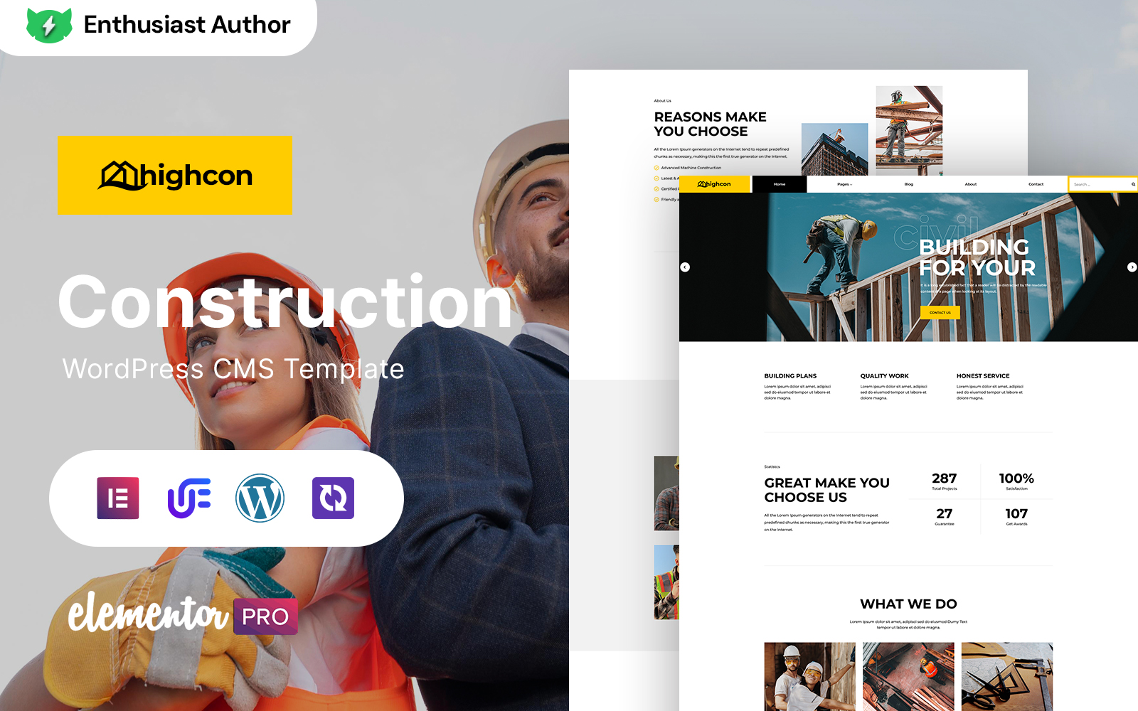 Highcon - Construction Company And Industry Company WordPress Elementor Theme