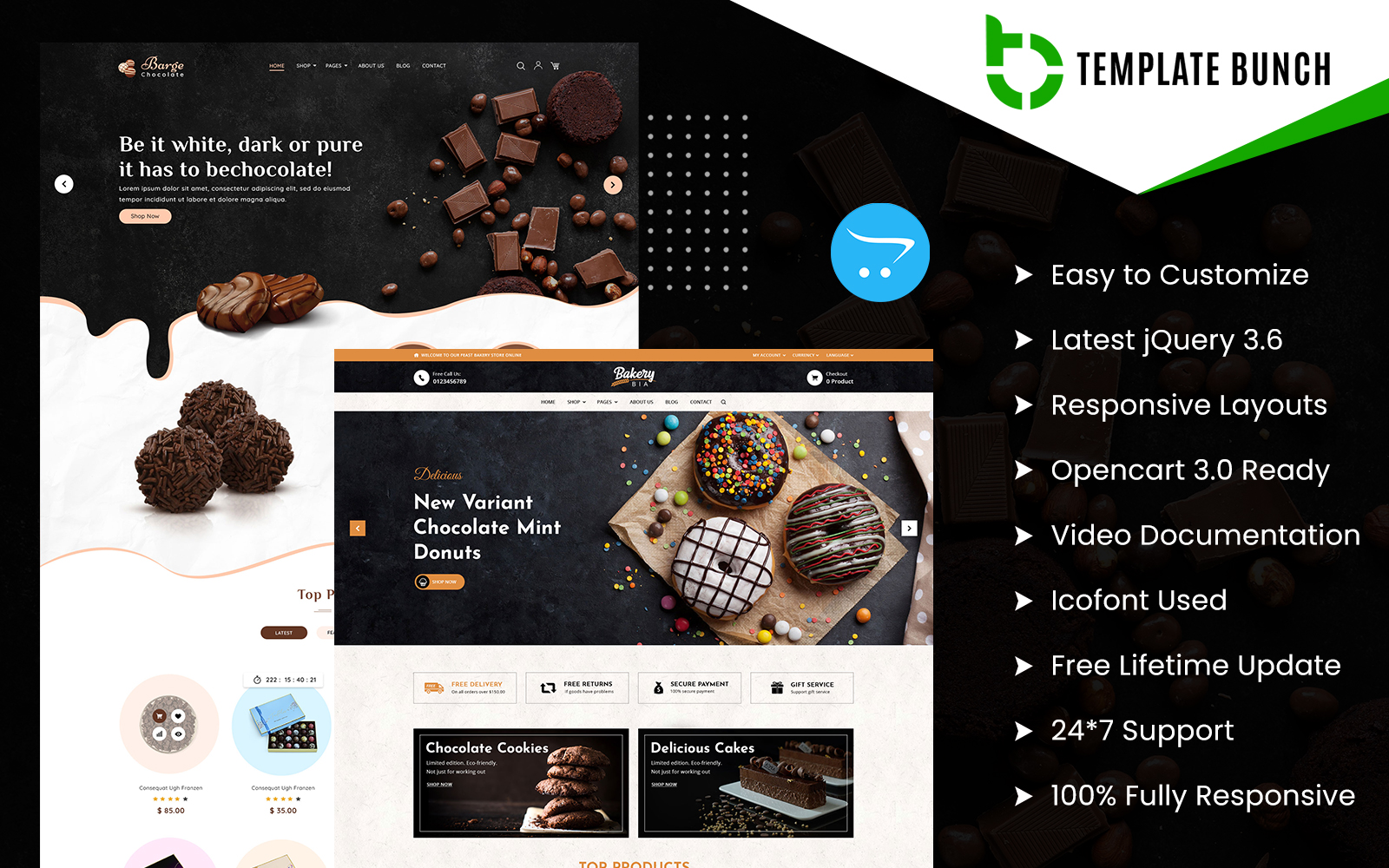BargeBaker - Chocolate and Bakery Responsive OpenCart Theme for eCommerce Website Template