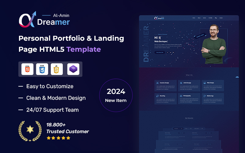 Dreamer - Personal Portfolio Landing Page HTML5 Template