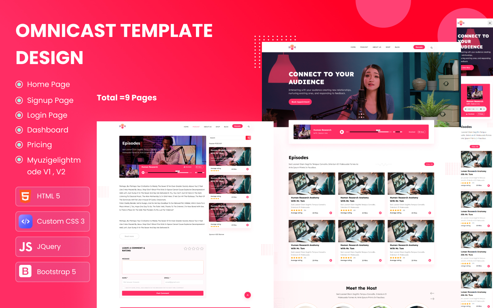 OmniCast – Podcast Website HTML Template for Audio & Video Players