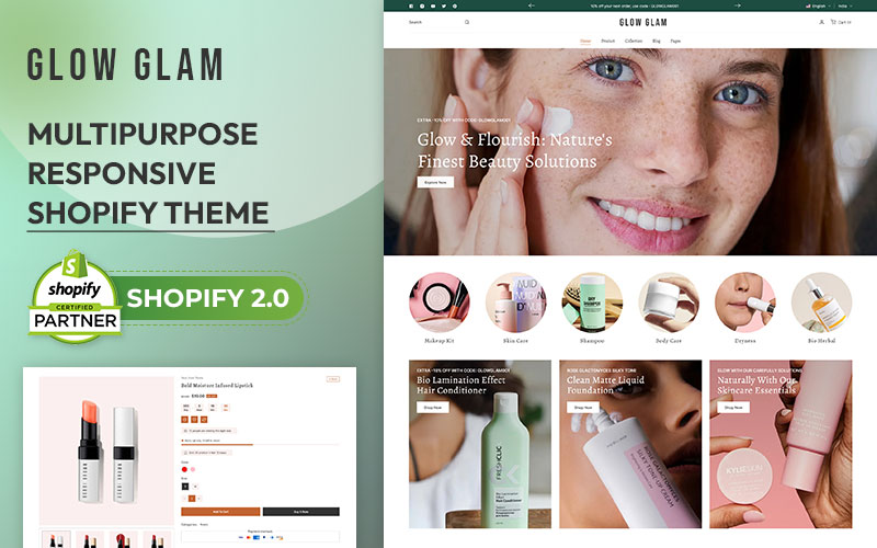Glowglam -  Cosmetics Beauty Cosmetics & Skincare  Makeup Artist  Responsive Shopify Theme 2.0