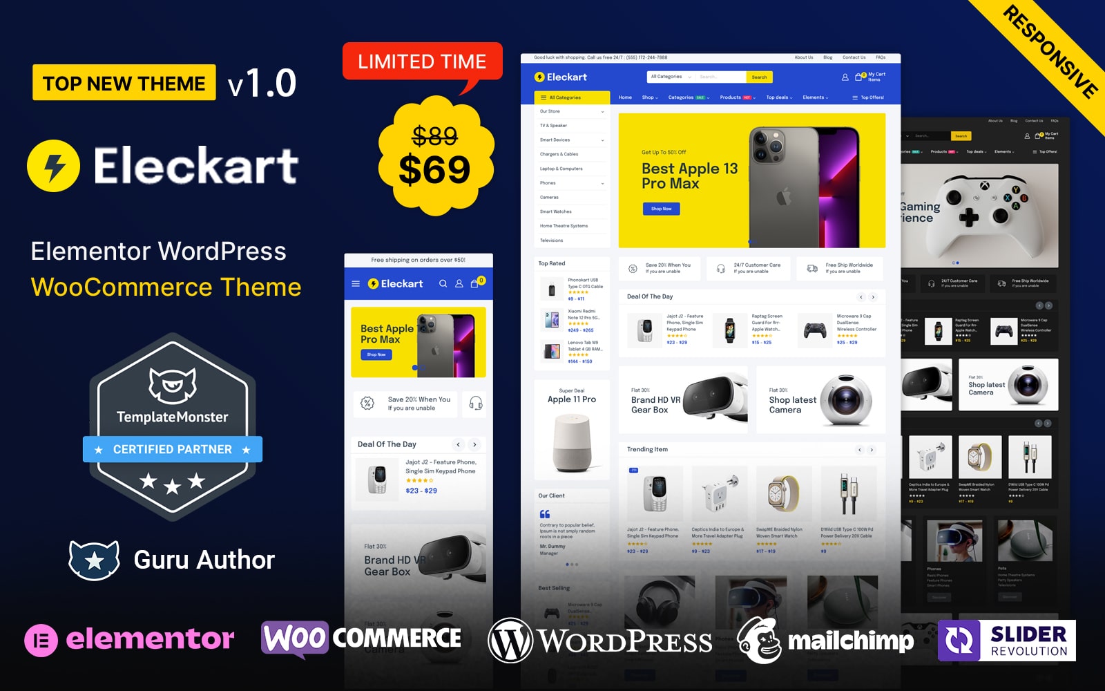 ElecKart - Electronics Mobiles and Computers Store Elementor WooCommerce Theme