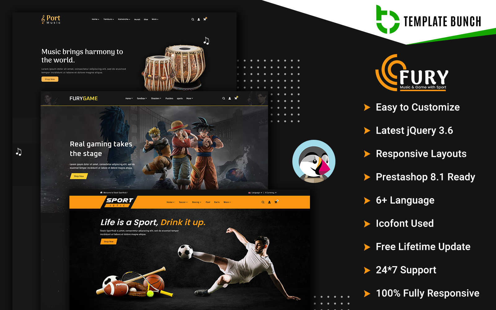 Fury - Music and Game with Sport - Responsive Prestashop Theme for eCommerce