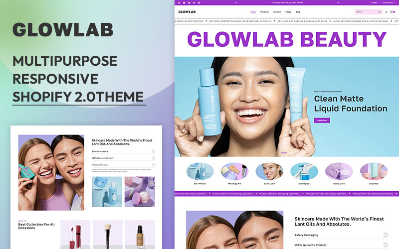 Glowlab - Beauty Cosmetics & Skincare Multipurpose Shopify 2.0 Responsive Theme