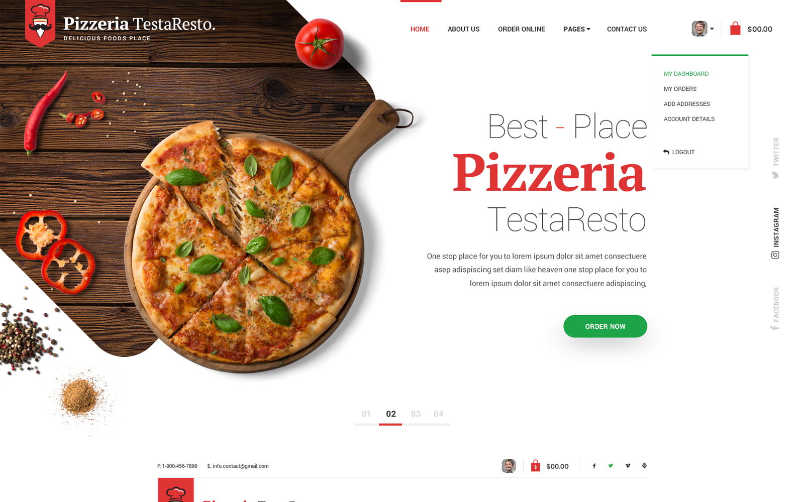 Pizzeria TestaResto Woocommerce Template