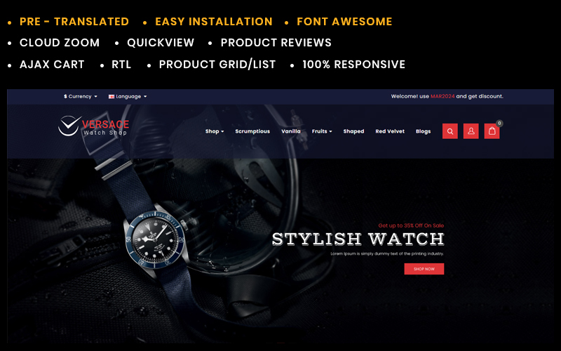 Versace Watch Store Opencart template