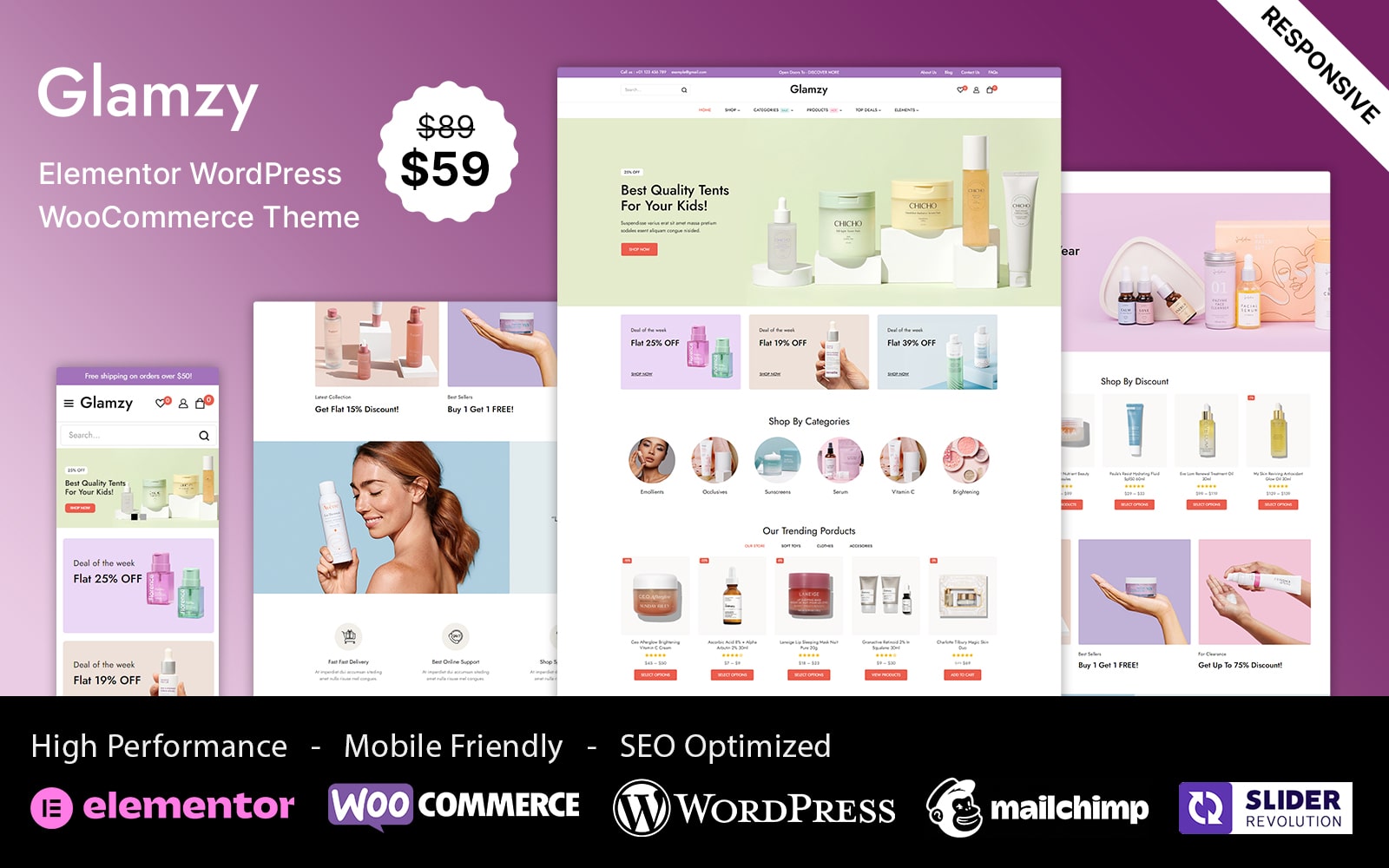 Glamzy - Beauty Cosmetics Store Elementor WooCommerce Responsive Theme