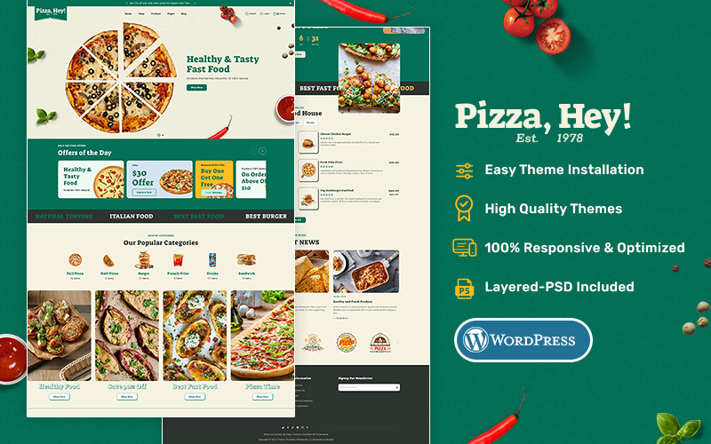 PizzaHey - Pizza, Fast Food & Restaurants - WooCommerce Theme