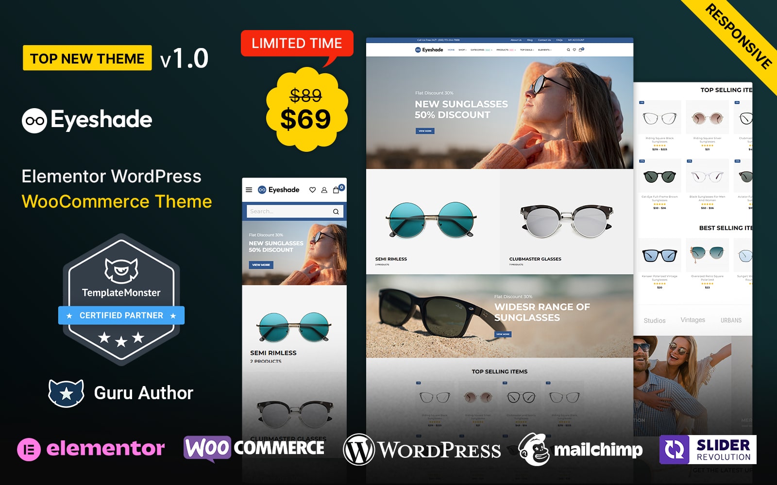 EyeShade - Eye Glasses Goggles and Eye Wear Elementor WooCommerce Theme