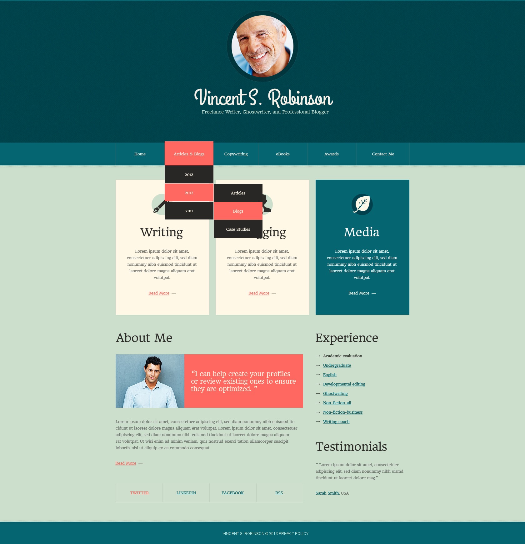 Cyan Personal Page Drupal Template