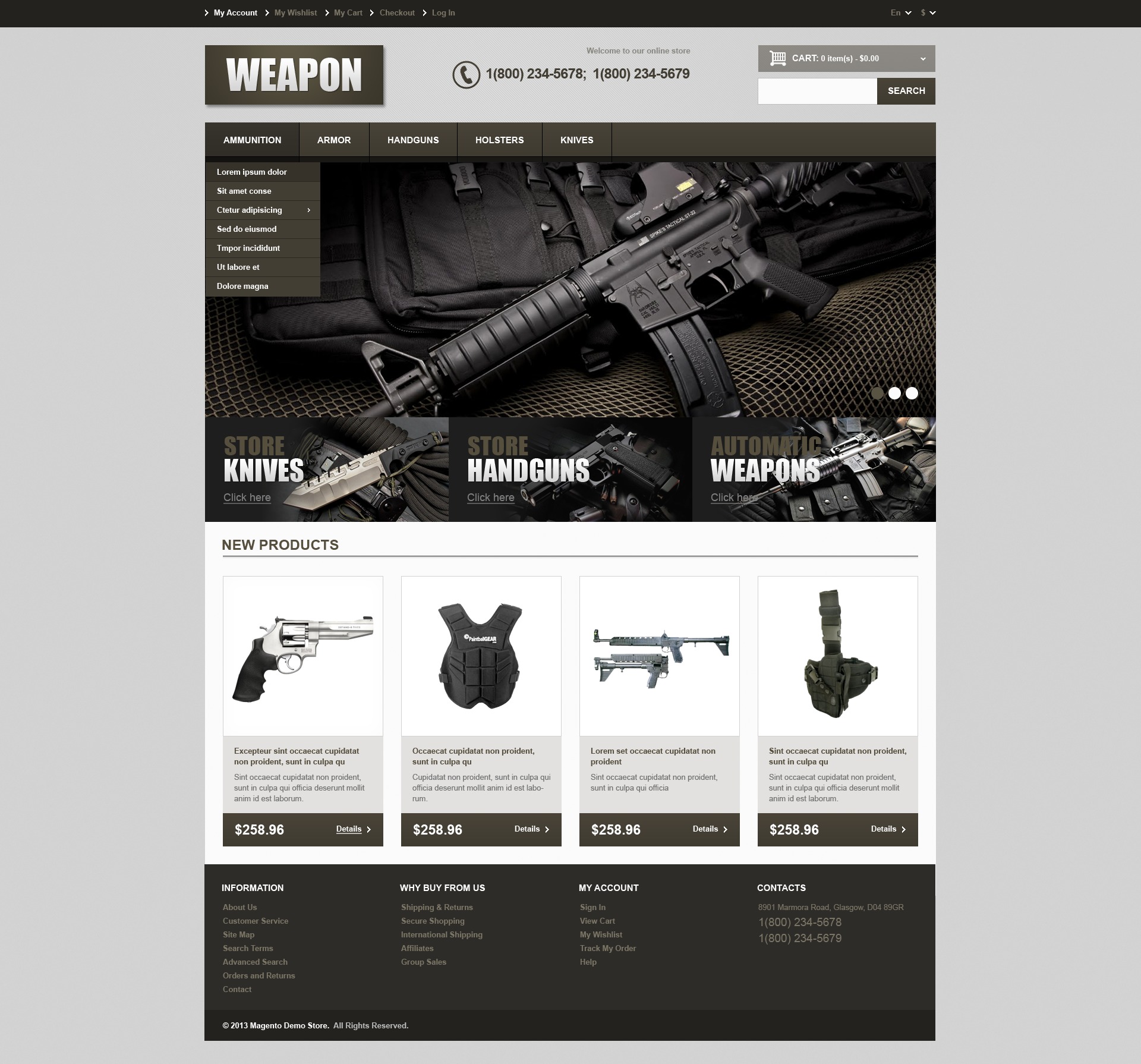 Responsive Weapons Store Magento Theme | ProperHost