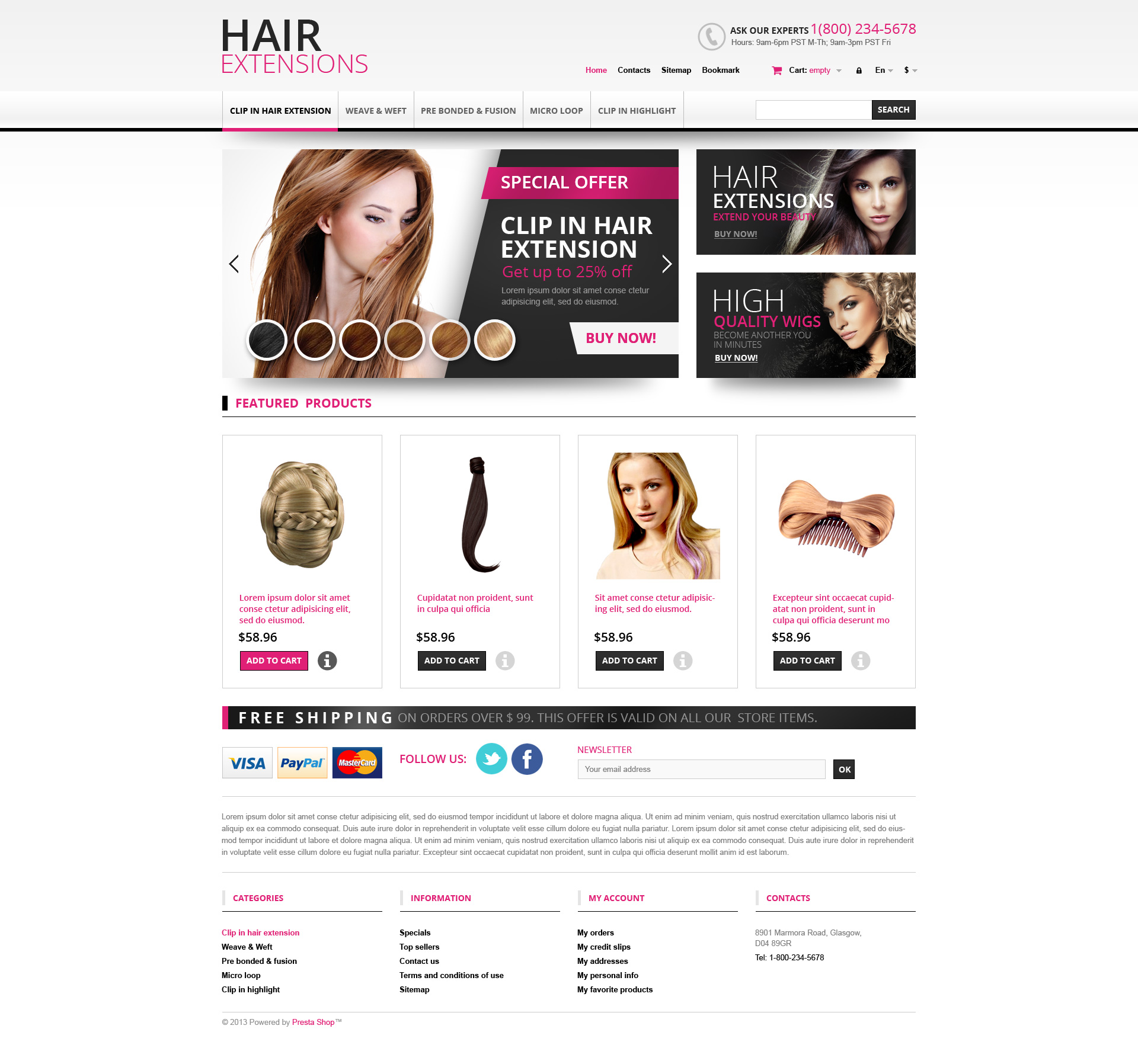 Hair Extensions Store PrestaShop Theme