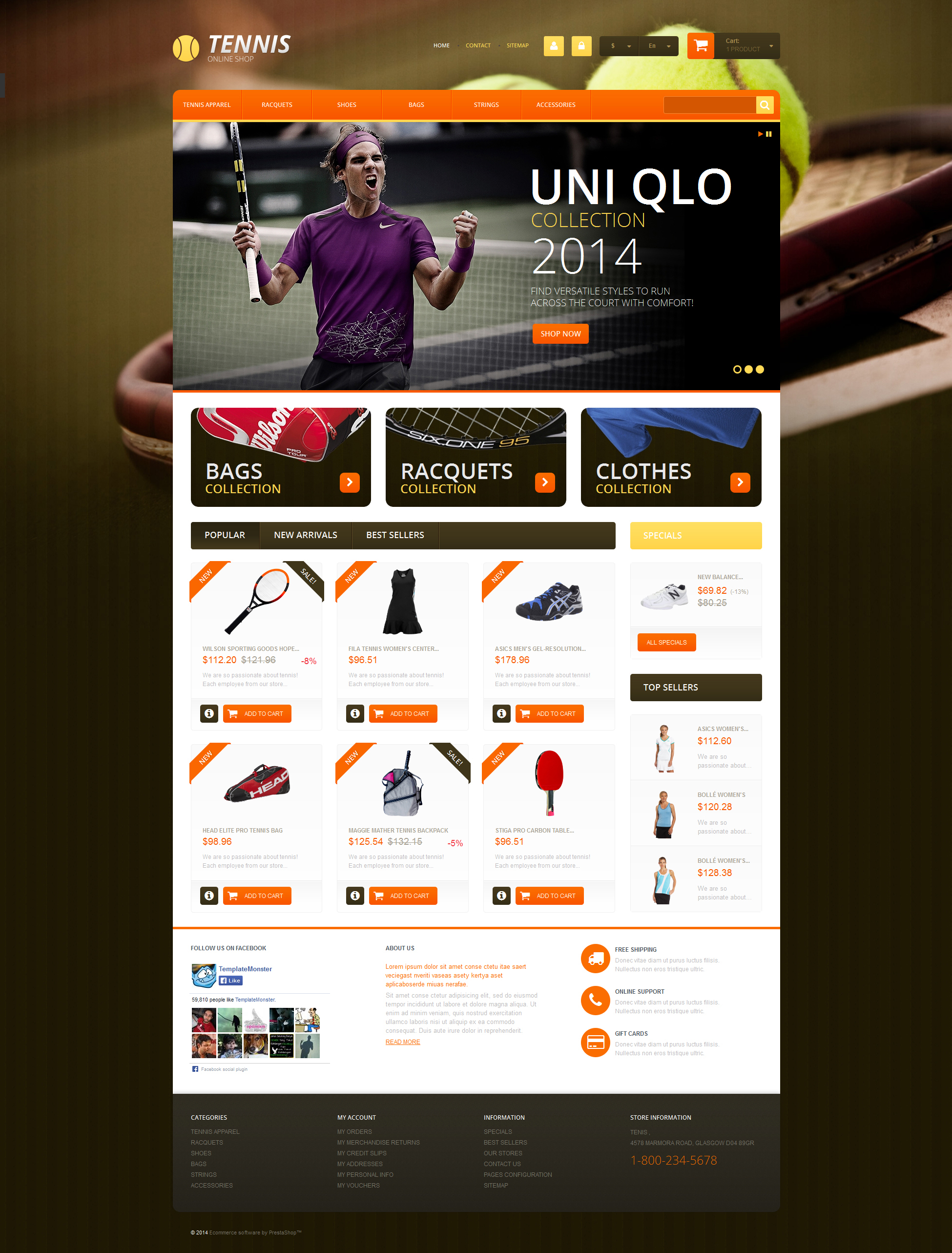 Tennis Accessories PrestaShop Theme