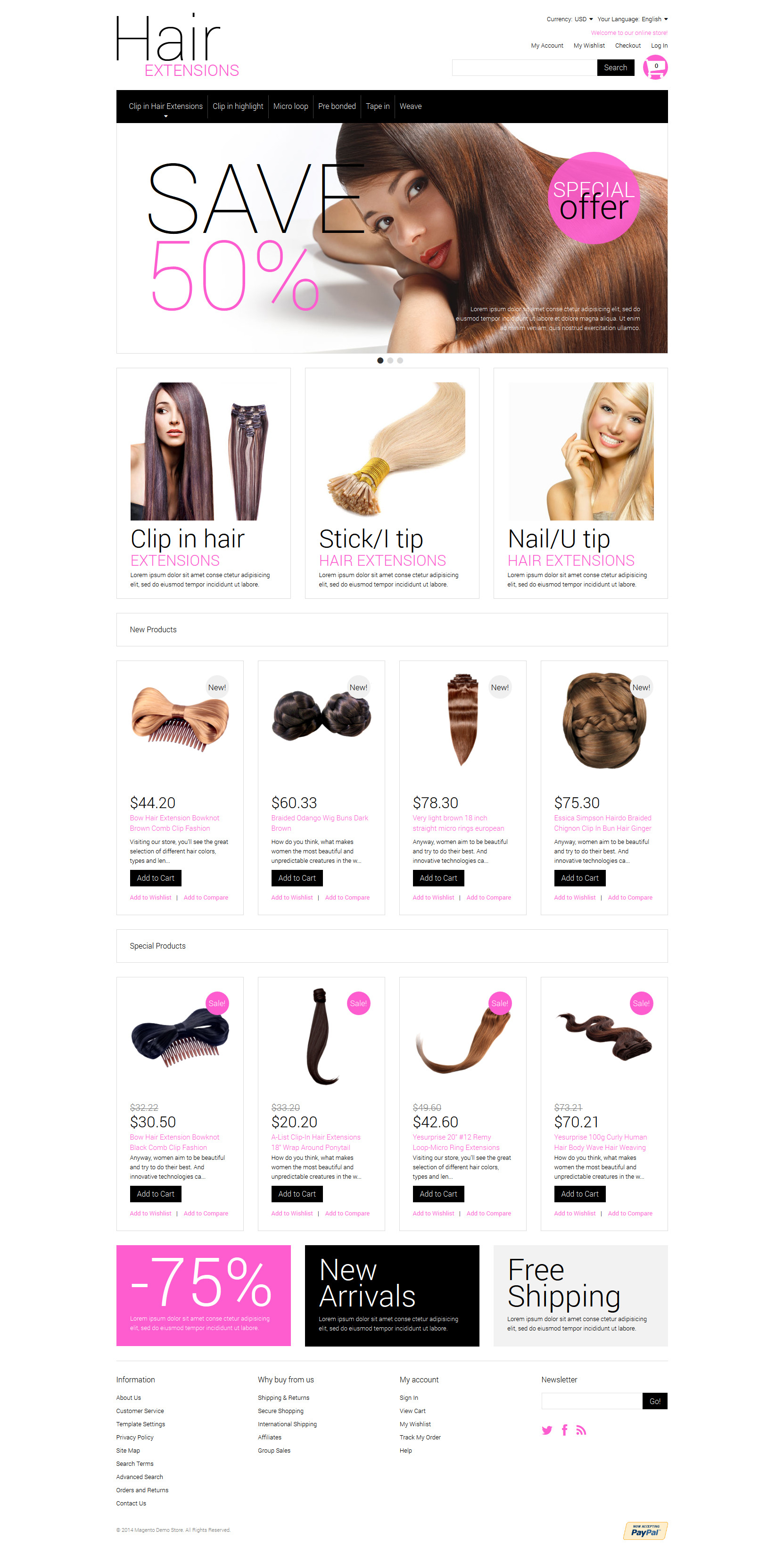 Multipurpose Hair Extensions Magento Theme