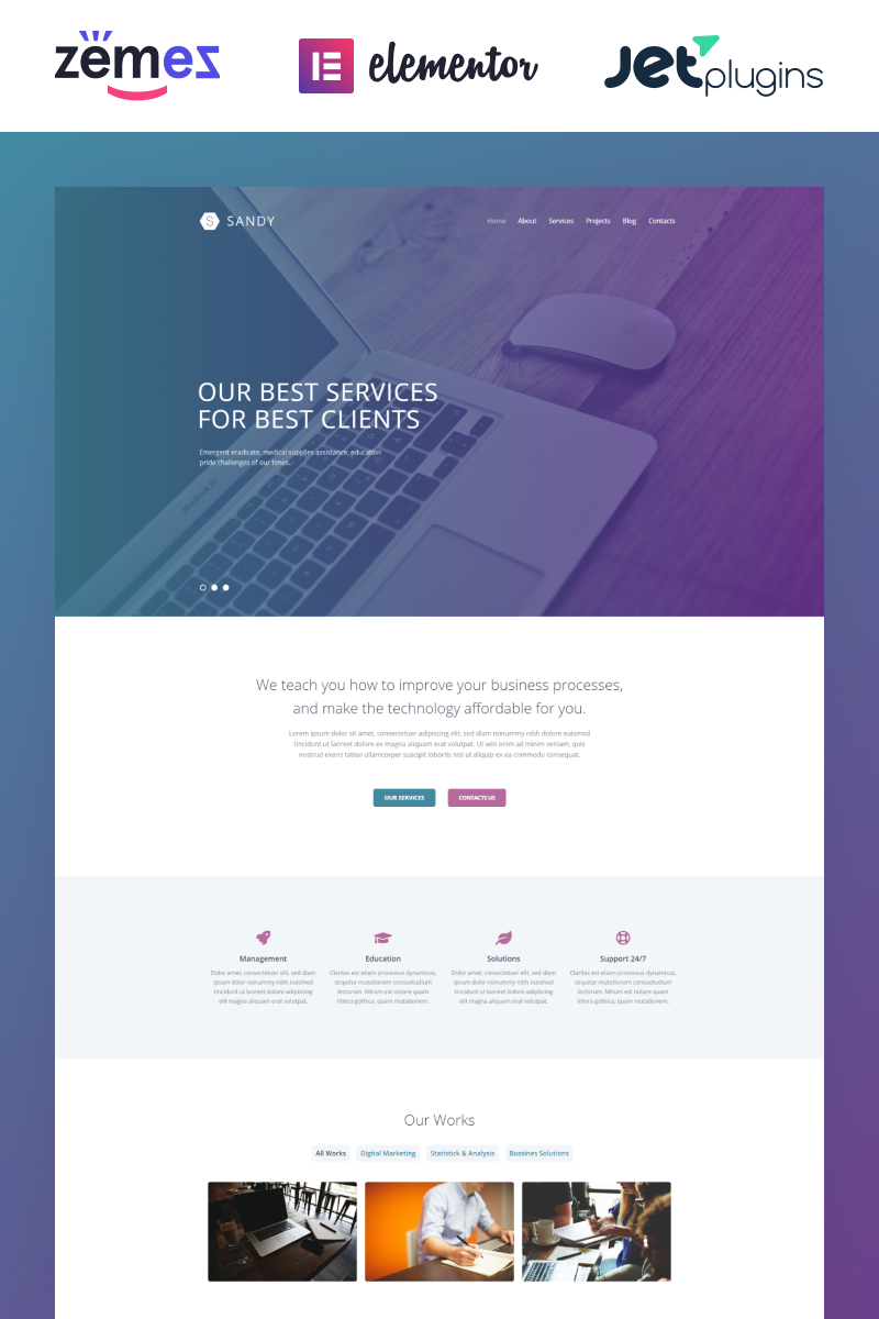 Sandy - Web Design Website Template with Elementor Builder WordPress Theme