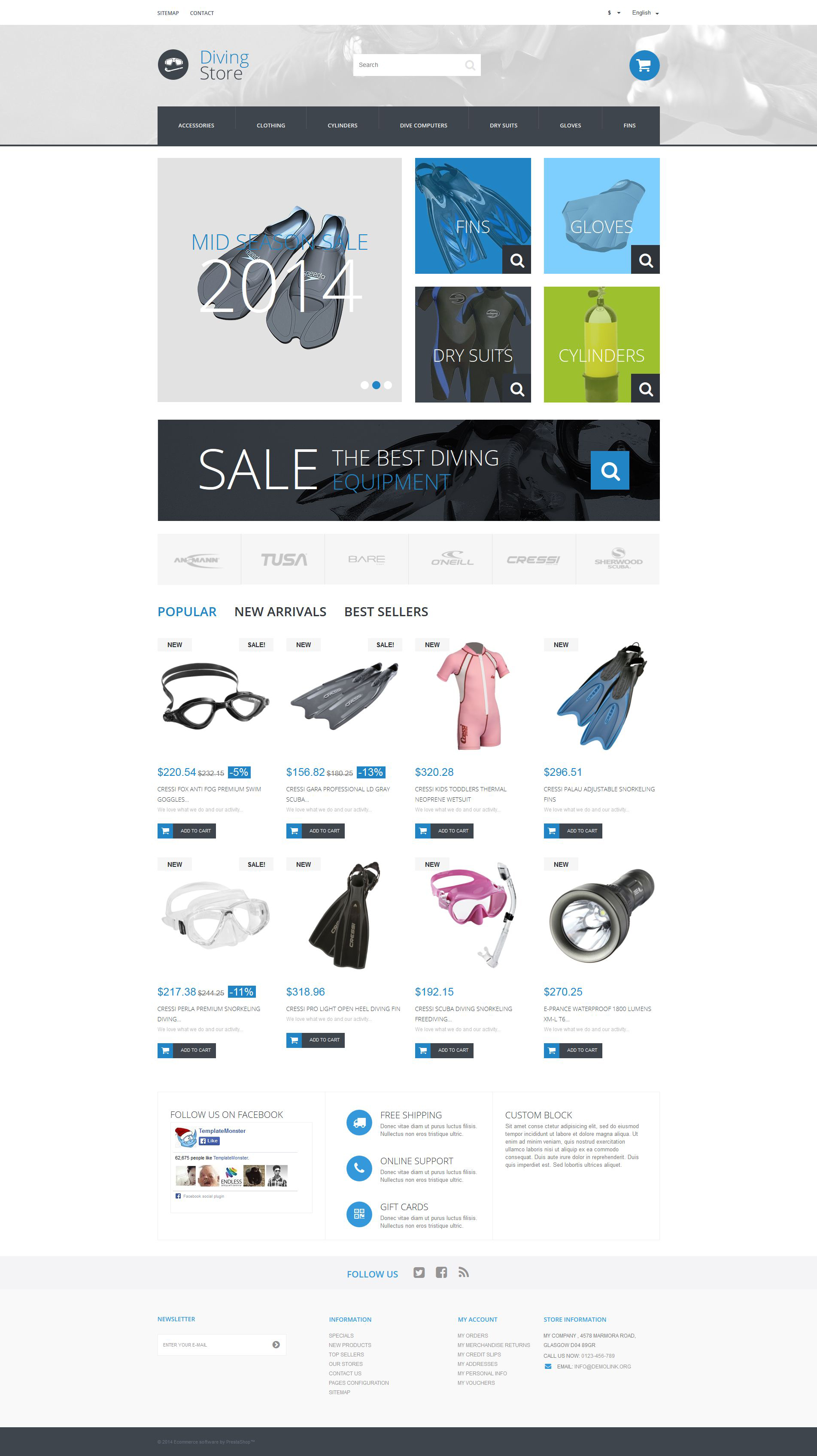 Scuba Diving Kit PrestaShop Theme