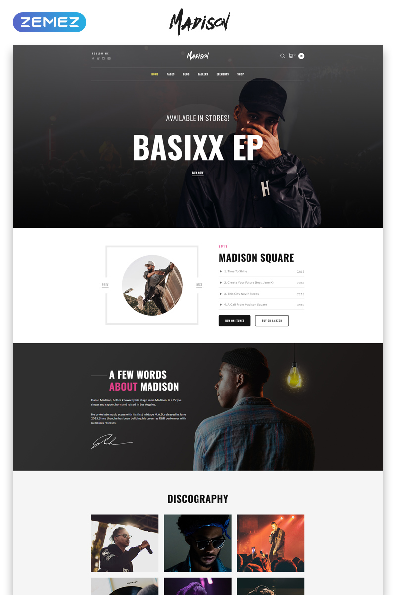 Madison - Singer Multipage HTML5 Website Template