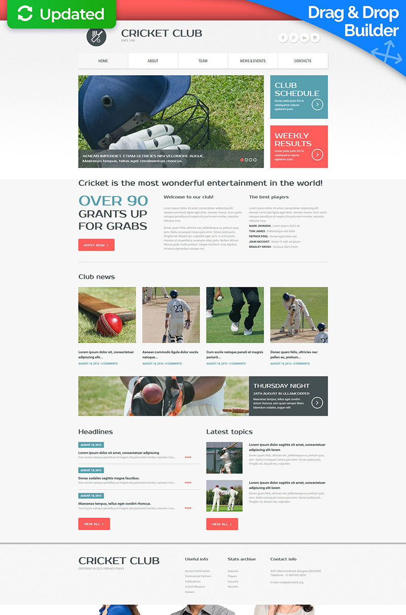 Cricket Club Moto CMS 3 Template