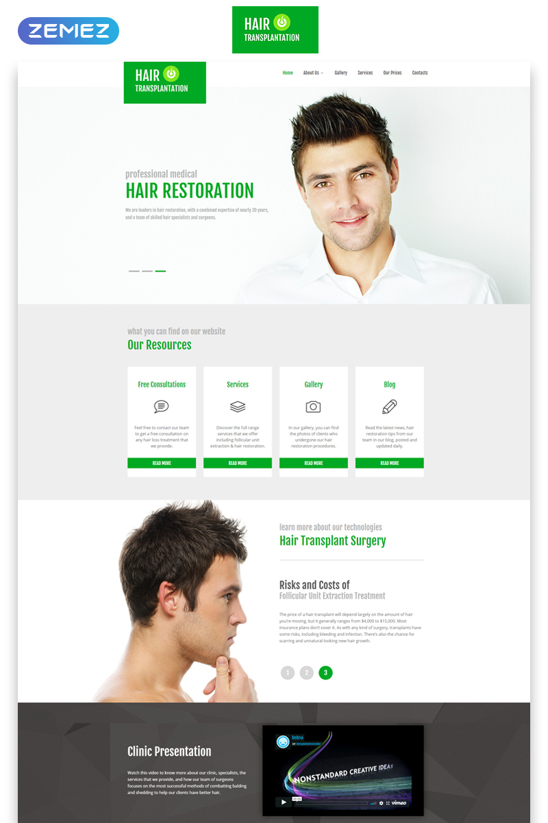 Hair Transplantation - Medical Clinic Clean Responsive HTML5 Website Template