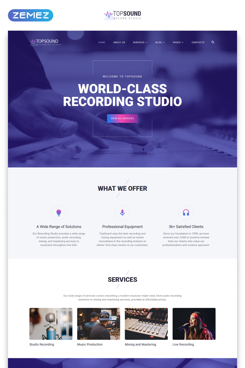 TopSound - Recording Studio Modern Multipage HTML Website Template