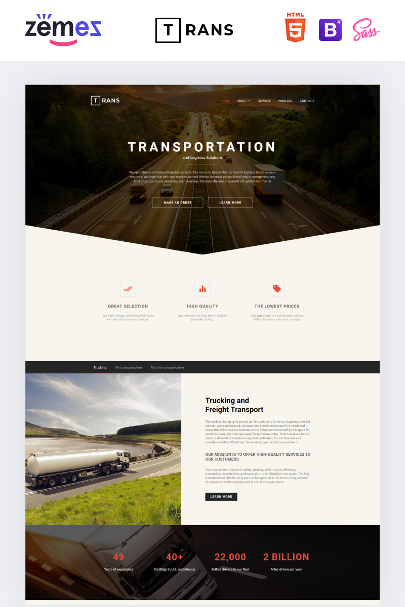 Transportation Responsive Website Template