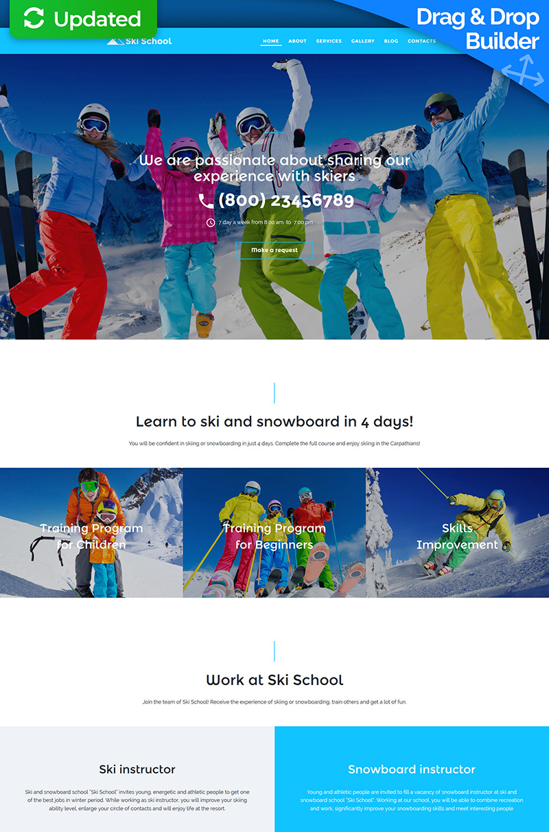 Snowboarding & Ski School Moto CMS 3 Template